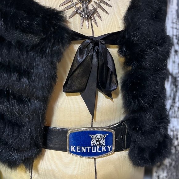 RARE! Sparkly KY Blue < Kentucky Wildcats > VNTG UofK Buckle + Leather Belt | 34 main image 11